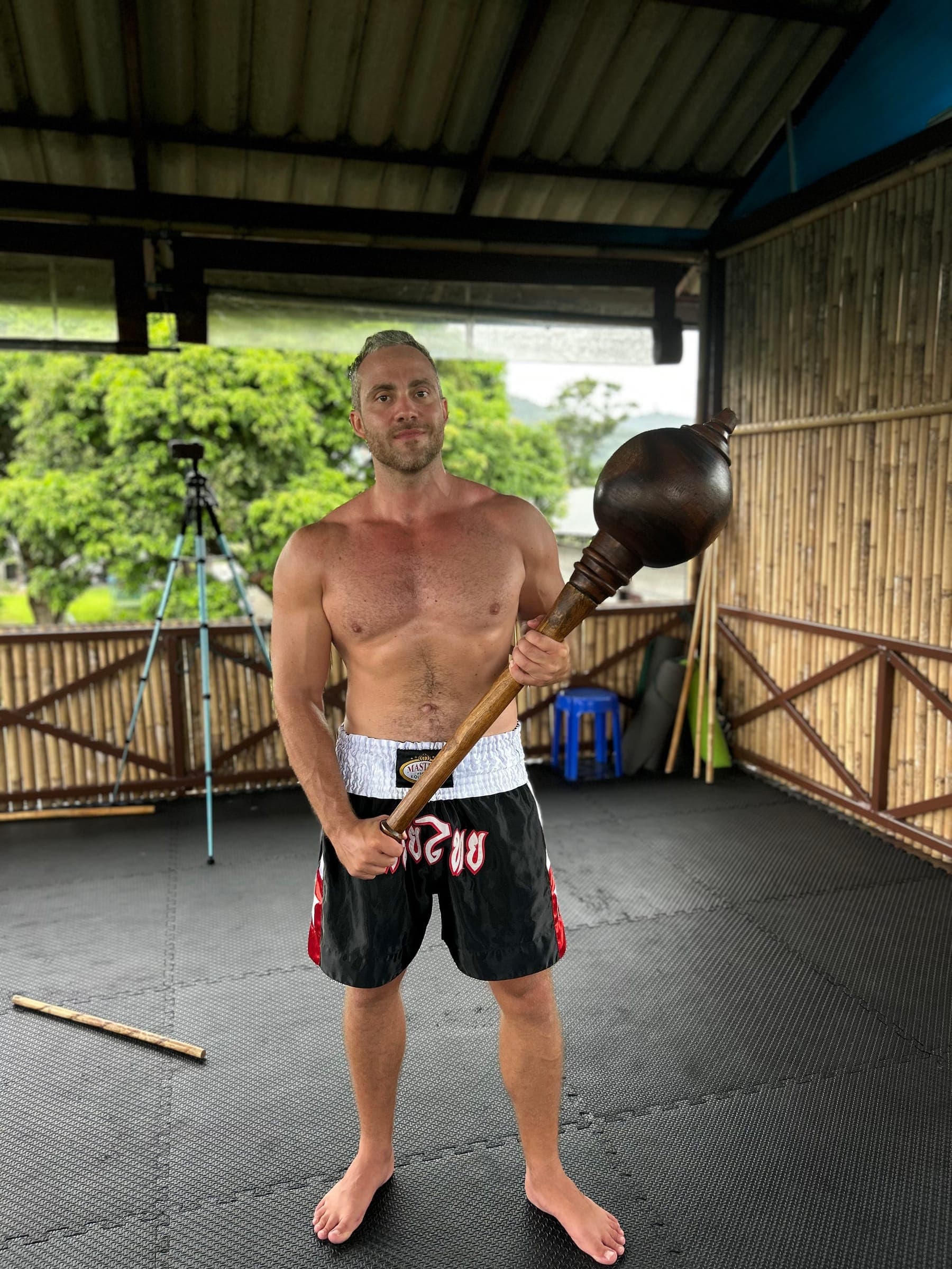 Kalari training with a traditional club